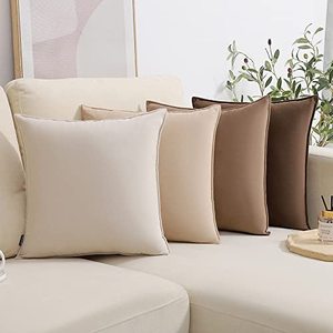 lot 9116 image: WEMEON Velvet Throw Pillow Covers Cushion Cases 18x18in Set of 4,Solid Color Pillows Soft Decorative Square Couch Pillow Covers,Mix and Match Home Decor for Sofa Bedroom Car Couch (BrownBeige)