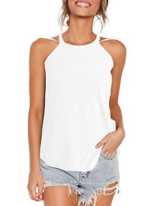 lot 9122 image: Womens 2023 Summer Tank Tops Sleeveless Racerback High Neck Tank Tops Casual Basic Shirts Loose Fit Soft Womens Tops White