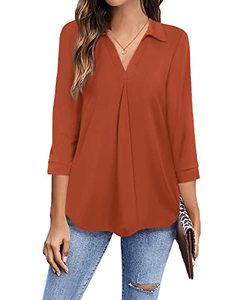 lot 9126 image: Newchoice Womens Stylish 34 Sleeve Shirts Collared V Neck Work Blouses Ladies Dressy Business Casual Tops (Burnt Orange, XL)