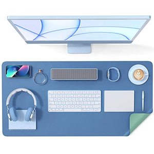 lot 9129 image: Crenovo Mouse Pad, Desk Mat, Desk Pad, Dual Side PU Leather Desk Mat On Top of Desk, Desk Pad for Keyboard and Mouse Writing Mat for Office and Home (Fruit Green & Lake Blue, 31.5 x 15.7)