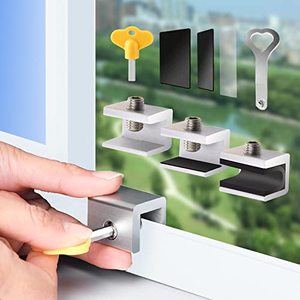 lot 9136 image: Tahikem 4 Sets Sliding Window Locks, Security Window Lock with Key, Aluminum Window Stoppers for Vertical & Horizontal Slide Door, Adjustable Security Locks, for Child Home Bedroom Double Hung Windows