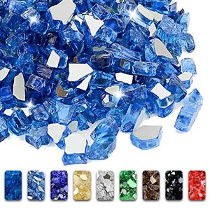 lot 9138 image: Grisun Pacific Ocean Blue Fire Glass for Fire Pit - 12 Inch High Luster Reflective Tempered Glass Rocks for Natural or Propane Fireplace, 10 Pounds Safe for Outdoors and Indoors Firepit Glass