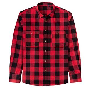 lot 9140 image: J.Ver Mens Buffalo Plaid Shirt Flannel Casual Button Down Long Sleeve Shirts Red 3XL