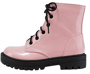 lot 9173 image: Soda Firm-IIS Girls Lace Up Side Zipper Vegan Leather Combat Boots Pink Patent 2