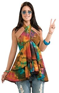 lot 9183 image: Forum Novelties Womens 60s Hippie Revolution Ruffle Top Halter Blouse, Multi, Standard