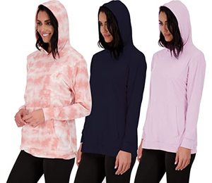 lot 9185 image: 3 Pack Womens Long Sleeve Hoodie Pullover Casual Sweatshirt Fashion Camo Tie Dye Quick Dry Fit Lounge Active Yoga Running Athletic Exercise Gym Workout Outdoor Top Ladies Kangaroo Pocket- Set 6, L