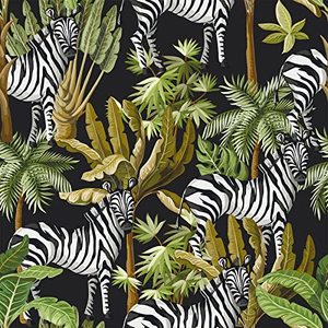 lot 9188 image: VEELIKE 17.7x118 Modern Tropical Zebra Wallpaper Banana Palm Tree Zebra Peel and Stick Wallpaper Black Contact Paper Self Adhesive Removable Wallpaper for Bathroom Bedroom Walls Cabinets