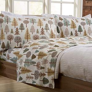 lot 9190 image: Great Bay Home 4-Piece Lodge Printed Ultra-Soft Microfiber Sheet Set. Beautiful Patterns Drawn from Nature, Comfortable, All-Season Bed Sheets. (Queen, Forest Trail)