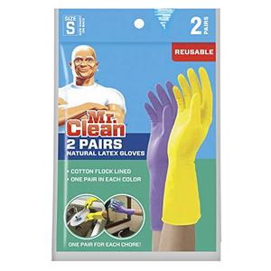 lot 9199 image: Mr. Clean Small Reusable Latex Gloves, 2 Color, 2 Pairs