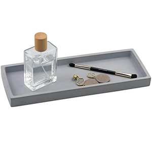 lot 9211 image: FREELOVE Concrete Decorative Tray, Makeup Organizer Perfume Soap Dispenser Organization for Dresser Vanity Bathroom Counter Coffee Table Desk Toilet Tank Home Decor, Grey, Rectangle 4.3X12