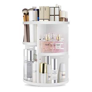 lot 9214 image: seinlife 360 Rotating Makeup Organizer,DIY Adjustable Spinning Holder,Foldable Cosmetic Storage Display box,Large Capacity Make up Caddy Shelf,Fits Countertop Vanity and Bathroom (WHITE)