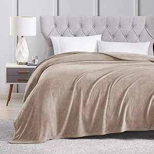 lot 9219 image: EXQ Home Fleece Blanket Queen Size Beige Throw Blanket for Bed or Couch - Microfiber Fuzzy Flannel Blanket for Adults or Kids