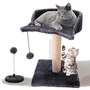 lot 9227 image: Cat Scratching Post for Kitty, Natural Sisal Scratchers Post, Plush Platform and Hanging Toy Balls, Kittens & Cat Interactive Toys Great Gift for Pet (C2)