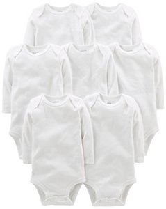 lot 9229 image: Simple Joys by Carters Baby Girls Long-Sleeve Bodysuit, Pack of 7, White, Newborn