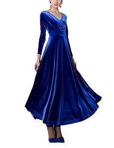 lot 9230 image: Urban CoCo Women Long Sleeve V-Neck Velvet Stretchy Long Dress (XX-Large, Royal Blue)