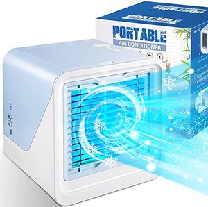 lot 9234 image: GOFOIT Portable Air Conditioner Fan, Evaporative Mini Air Cooler with 3 Speeds 7 Colors, 3 IN 1 USB Personal Air Cooler Desktop Cooling Fan with Large Water Tank for Home Room Office,White