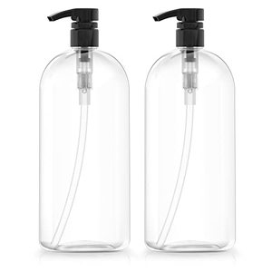 lot 9243 image: Bar5F Empty Shampoo Bottles with Pumps, 32oz1LiterLarge, BPA-Free, Lightweight (Medium Density PETE1 Plastic) Pack of 2, Clear Bottles