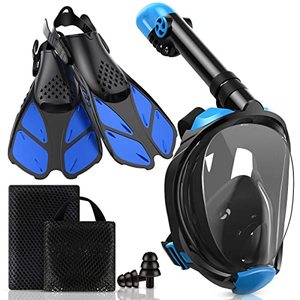 lot 9244 image: Viginsul Snorkel Mask Fins Snorkeling Gear for Adults, Foldable Full Face Snorkel Mask & Adjustable Swim Fins Snorkel Set, Panoramic View Snorkeling Mask with Dry Top System Anti-Fog Anti-Leak
