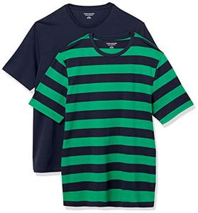 lot 9265 image: Amazon Essentials Mens Short-Sleeve Crewneck T-Shirt, Pack of 2, GreenNavy, Stripe, Medium