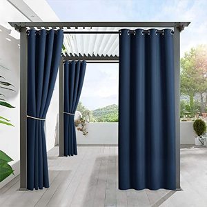 lot 9272 image: RYB HOME Outdoor Curtains Waterproof - Windproof Blackout Summer Heat Insulating Drapes for Patio Cabana Beach Swimming Pool Hut Pergola, W 52 x L 84, 1 Panel, Navy Blue