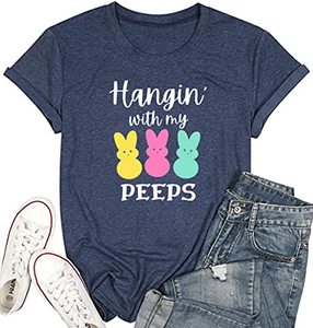 lot 9278 image: Beopjesk Womens Easter Day Shirts Funny Short Sleeve Cute Plaid Leopard Printed Tees Tops (29-Navy, S)