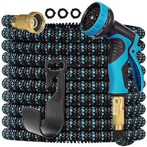 lot 9281 image: 50ft Expandable Garden Hose with 10 Functions Nozzle and 3-Layers Latex Water Hose Leakproof Retractable Garden hose with Solid Fittings-Blue