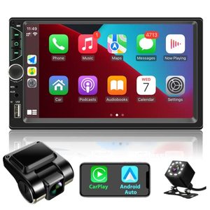 lot 9283 image: Double Din Car Stereo with Dash Cam,Compatible with Apple Carplay,Android Auto,7 inch Touch Screen Car Radio Receiver with Bluetooth, Mirror Link, Backup Camera, Navigation, FM, USBTFAUX