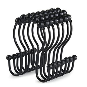lot 9286 image: Goowin Shower Curtain Hooks, 12 Pcs Rings, Stainless Steel Roller Rust-Resistant Balance Sliding Anti-Drop Double Hooks for Bathroom Curtains (Black)