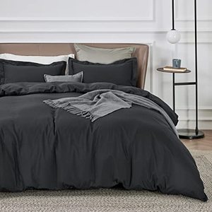 lot 9293 image: Bedsure Black Duvet Cover Full Size - Soft Brushed Microfiber Duvet Cover Set 3 Pieces with Zipper Closure, 1 Duvet Cover 80x90 inches and 2 Pillow Shams (No Comforter)