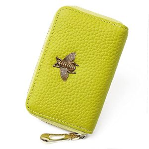 lot 9298 image: imeetu RFID Credit Card Holder, Small Leather Zipper Card Case Wallet for Women (B-Yellow Green)