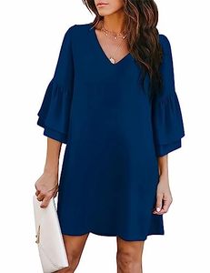 lot 9312 image: BELONGSCI Womens 2023 Summer Dress Sweet & Cute V-Neck Bell Sleeve Shift Dress Mini Dress, Perfect for Wedding or Graduation
