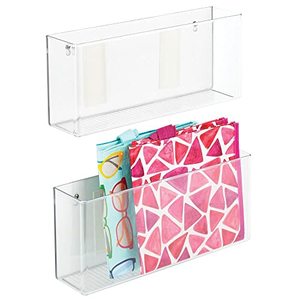 lot 9315 image: mDesign Plastic Adhesive Mount Storage Organizer Container for Kitchen or Pantry Wall Organization - Space Saving Holder for Sandwich Bags, Foil - 16 Wide - Ligne Collection - 2 Pack - Clear