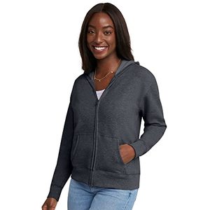 lot 9317 image: Hanes Womens EcoSmart Full-Zip Hoodie Sweatshirt, Slate Heather, Medium