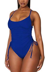 lot 9318 image: Viottiset Womens Ruched High Cut One Piece Swimsuit Tummy Control Swimwear Blue Large