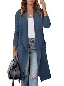 lot 9329 image: ANRABESS Womens Casual Long Sleeve Draped Open Front Knit Pockets Long Cardigan Jackets Sweater 580dianlan-XL Deep Blue