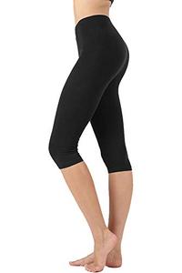 lot 9342 image: NioBe Clothing Womens High Waist Basic Solid Cotton Soft Capri Leggings (Medium, Black)