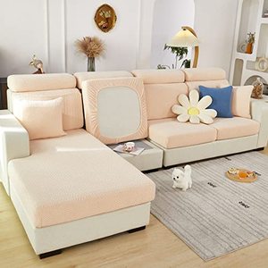 lot 9366 image: 2023 New Wear-Resistant Universal Sofa Cover, Stretch Couch Cushion Slipcovers Replacement, Anti-Slip L Shape Sofa Covers, Chaise Lounge Sofa Slipcover (Weave Beige,Large Triple Seat Cover)
