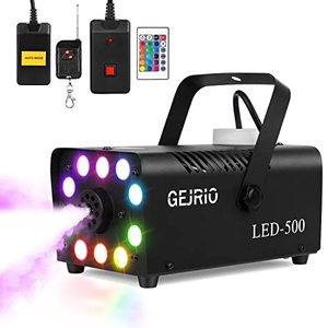 lot 9367 image: GEJRIO Fog Machine, 500W Smoke Machine with 16 Color Controllable Lights Effect, Automatic Fog Machine Outdoor with Wireless and Wired Remote Control for Christmas Halloween Parties & Stage