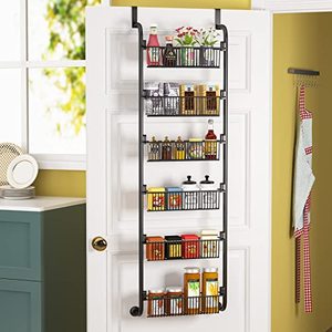 lot 9380 image: 1Easylife 6-Tier Over the Door Pantry Organizer, Heavy-Duty Metal with 6 Baskets, Hanging Storage and Organization for Kitchen, Spice Rack (6x4.72 Width Baskets, Black)