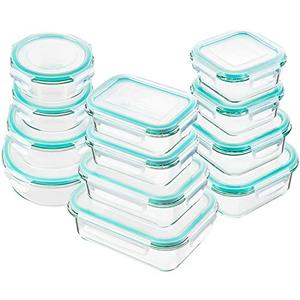 lot 9383 image: Bayco Glass Food Storage Containers with Lids, 24 Piece Glass Meal Prep Containers, Airtight Glass Bento Boxes, BPA Free & Leak Proof (12 lids & 12 Containers) - Blue
