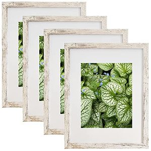 lot 9392 image: SESEAT 11x14 Frames Pack of 4,Display Pictures 8x10 with Mat or 11x14 Without Mat,Wall Mounting Frames, Distressed White