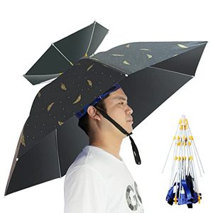 lot 9395 image: NEW-Vi Fishing Umbrella Hat Folding Adjustable Sun Rain Cap, 7-Ribs Anti-UV Waterproof Headwear for Fishing Gardening Golf Sunshade Outdoor,PlumeBlack