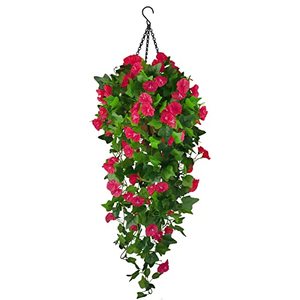 lot 9401 image: Hanging Planter with Artificial Hanging Vine Flowers, Plant Hanger UV Resistant Fake Plastic Faux Flower Morning Glory Fabric Wisteria Petunia for Indoor Outdoor Garden Porch Eave Balcony Wall Decor