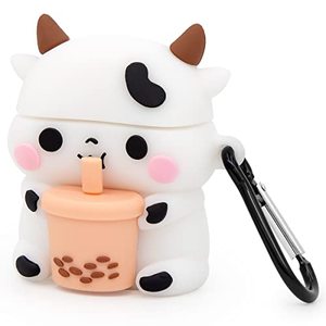 lot 9406 image: Mouzor Cute Airpods Case, Airpods 2 Case, Boba Tea Cow Funny 3D Cartoon Animal Case, Soft PVC Full Protection Shockproof Charging Case Cover with Carabiner for Airpods 1st Generation, 2nd Generation