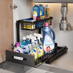 lot 9411 image: Solidhouse Under Sink Organizer, 2-Tier Under Kitchen Bathroom Sink Organizers and Storage, No Drilling Rustproof Stainless Steel Pull Out Shelf for Kitchen Bathroom