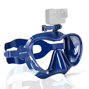 lot 9412 image: Snorkel Mask Frameless Diving Mask with Mount for Gopro, Anti-Fog Tempered Lens Glasses Goggles Dive Swim Mask Snorkeling Gear Set for Scuba Diving Snorkeling Freediving Swimming for Adults (Blue)