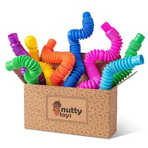 lot 9450 image: nutty toys 8 pk Pop Tubes Sensory Toys (Large) Fine Motor Skills Learning Toddler Toy for Kids Top ADHD Autism Fidget 2023 Best Preschool Boy Girl Gifts Idea Unique Christmas Toddler Stocking Stuffers