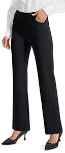 lot 9457 image: AFITNE Womens Yoga Dress Pants Strechy Straight LegBootcut Work Pants Business Office Casual Slacks with Pockets Black - L