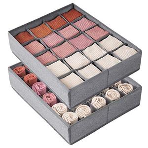lot 9460 image: Qozary 2 Pack Socks Underwear Drawer Organizer with Solid Bottom, 30 Cells or 20 Cells Cabinet Closet Storage Boxes Divider for Clothes, Lingerie, Underwear, Ties (Gray, 30  20 Cells)