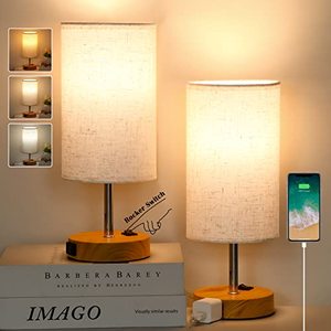 lot 9469 image: ZJOJO Table Lamp Bedside Lamps for Bedroom, Bedside Lamps Set of 2 with 3 Way Dimmable Using Rocker Switch Nightstand Lamp Night Lamp with AC Outlets for Living RoomReading Room